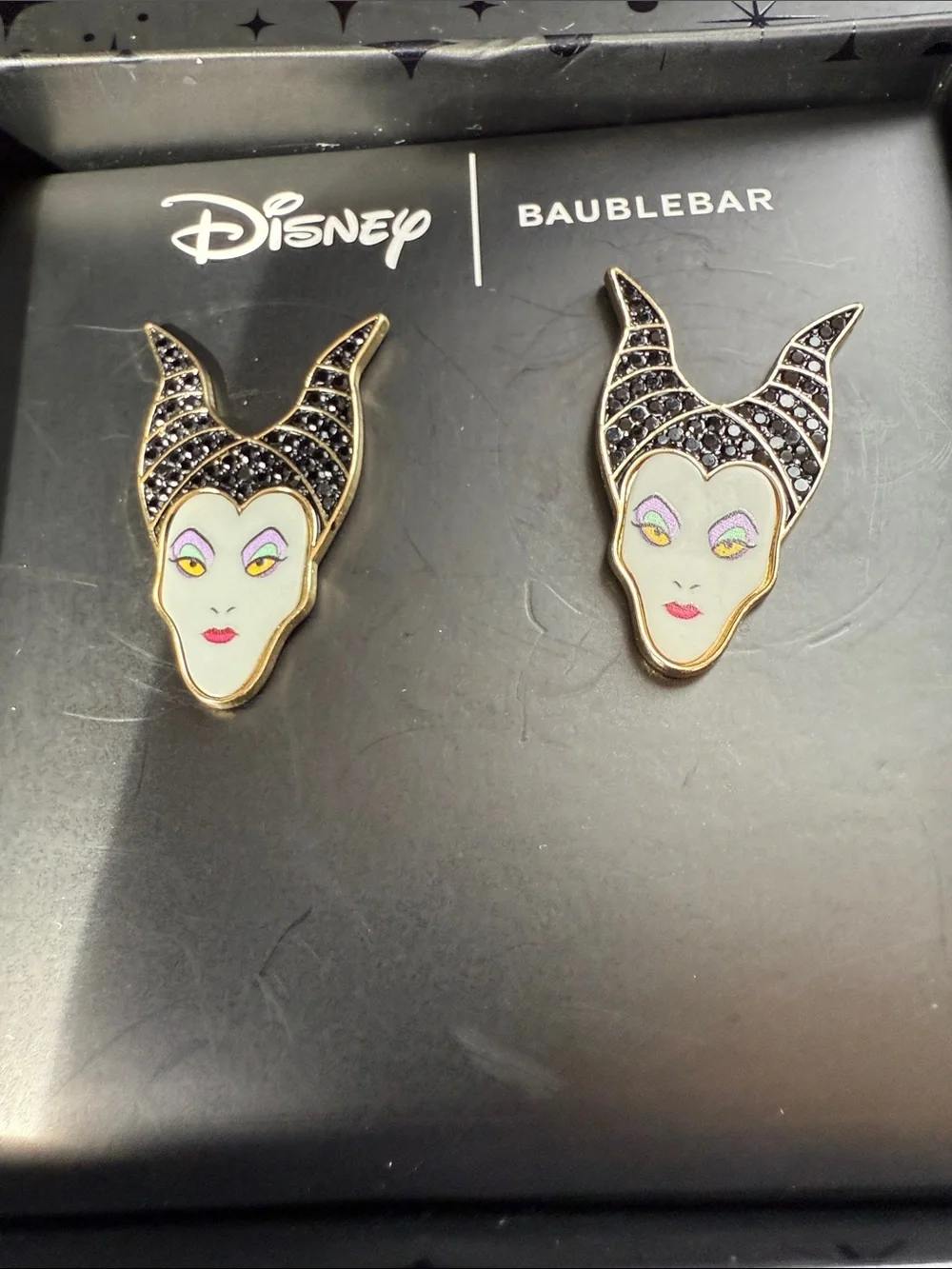 Disney Maleficent Enamel Stud Earrings - Black, Gold, White